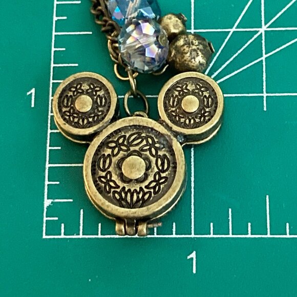 Vintage Disney Hidden Mickey Mouse Ears Locket Necklace Gold Tone AB Beads 30" - Picture 12 of 12